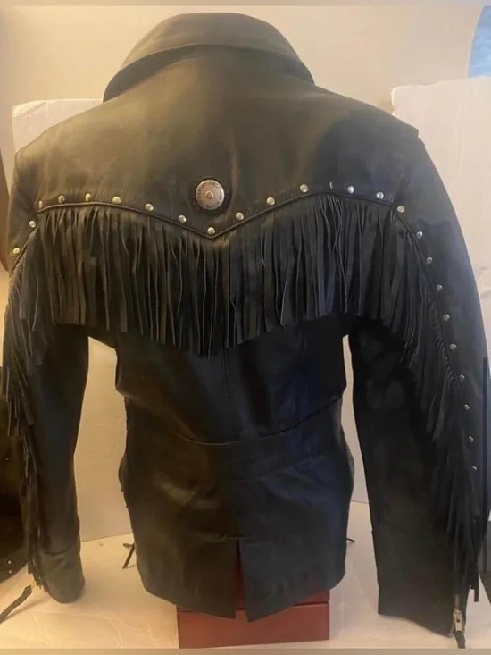 Harley Davidson Ladies Medium Stud Fringed Laced Leather Jacket - Picture 4 of 4